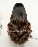 Medium Brown Dark Roots Curly Human Hair Lace Wig - Shiny Way Brisbane