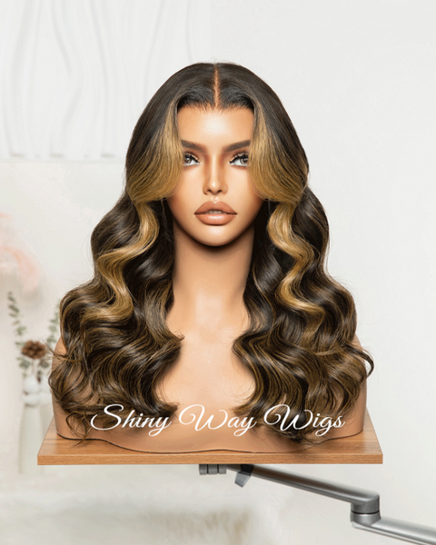 Natural Brown Balayage Curly Human Hair Lace Wig - Shiny Way Sydney