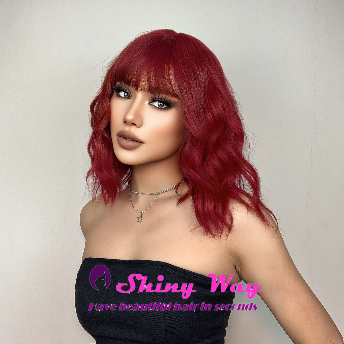Cherry red short curly wig by Shiny Way Wigs Brisbane QLD