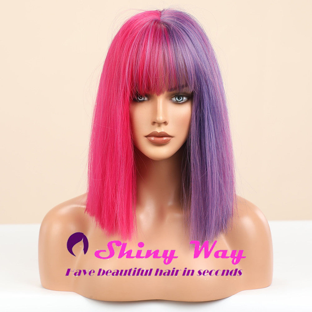 Half purple half pink straight wig by Shiny Way Wigs Gold Coast QLD