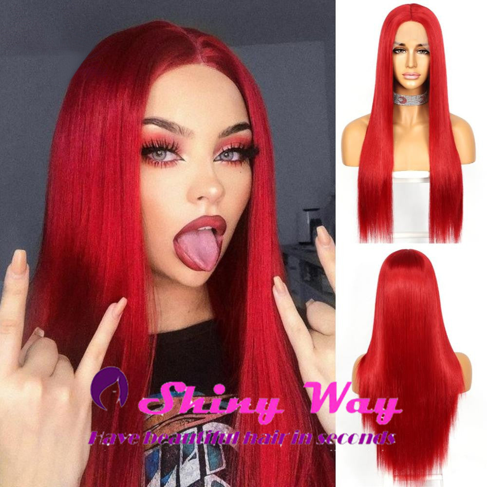 New Bright Red Long Straight Lace Wig Shiny Way Wigs Gold Coast QLD