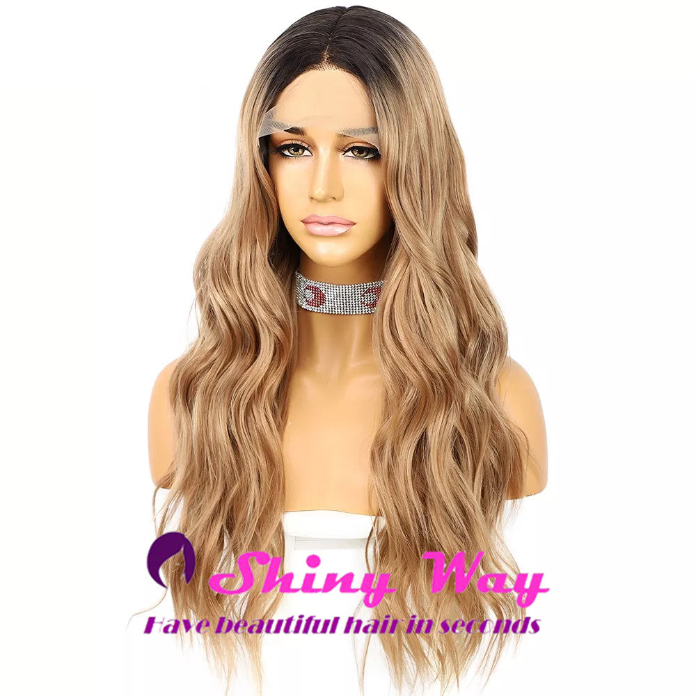 New Dark Roots Wheat Blonde Long Curly Lace Wig Shiny Way Wigs Perth