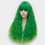 Dark green long curly wig with full fringe by Shiny Way Wigs Adelaide 