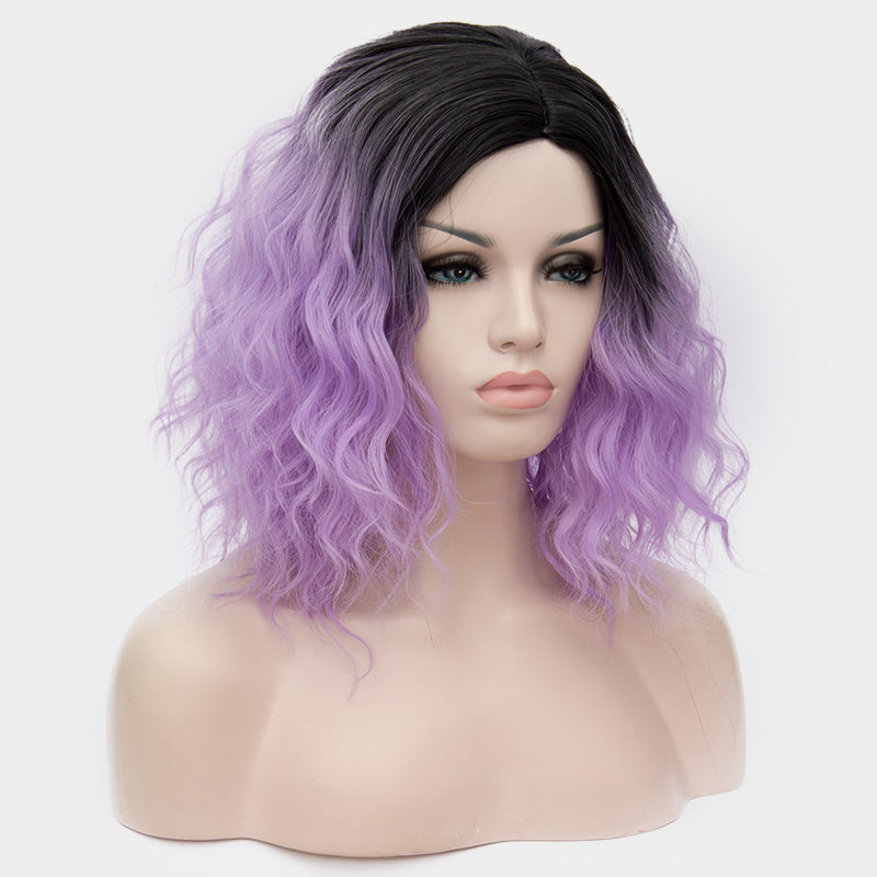 Dark roots short purple curly costume wig by Shiny Way Wigs Gold Coast