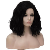 Natural black medium length curly wig without fringe by Shiny Way Wigs Brisbane