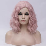Natural light pink medium curly middle part wig by Shiny Way Wigs Sydney