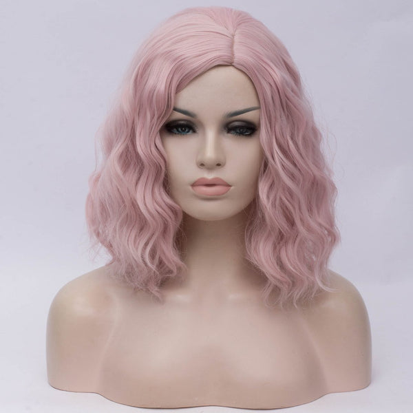 Natural light pink medium curly middle part wig by Shiny Way Wigs Sydney
