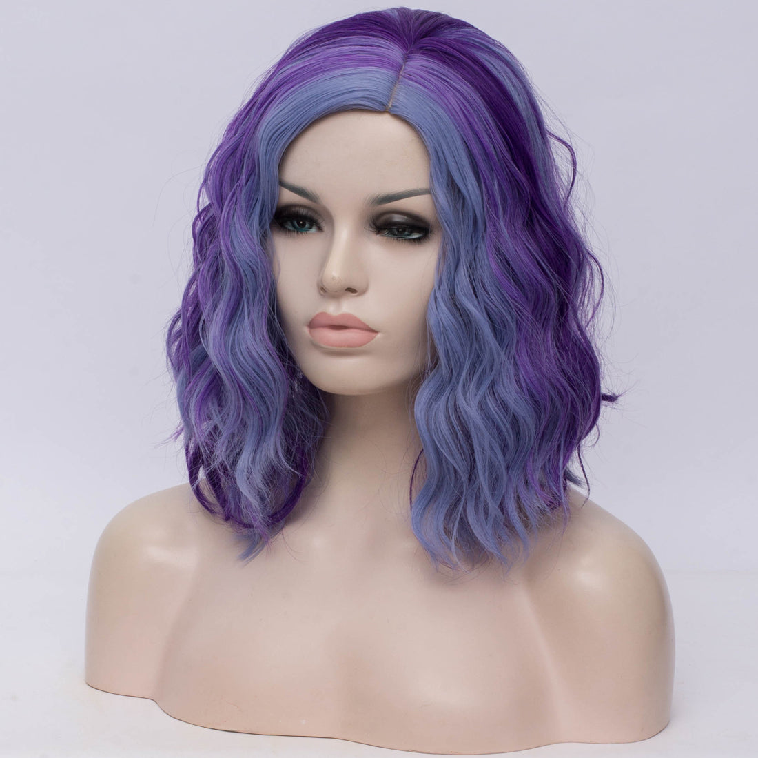 Multi purple medium length curly wig by Shiny Way Wigs Perth WA