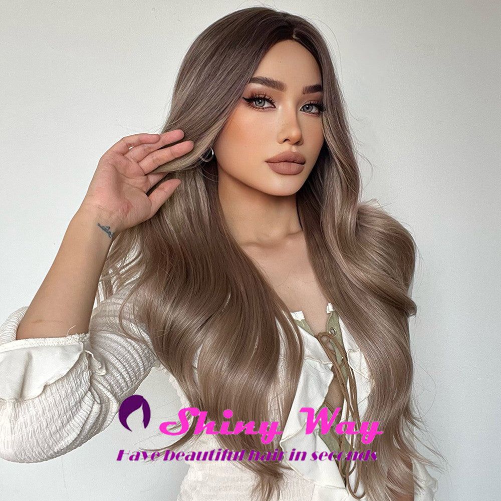 Ash brown long wavy wig by Shiny Way Wigs Brisbane QLD