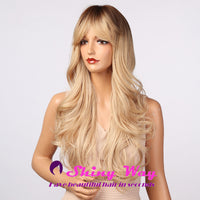 Super natural blonde dark roots fashion wig by Shiny Way Wigs Brisbane