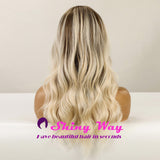 New White Blonde Dark Roots Wavy Lace Front Wig - Shiny Way Wigs Perth