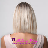 Dark roots platinum blonde short bob wig by Shiny Way Wigs Sydney NSW