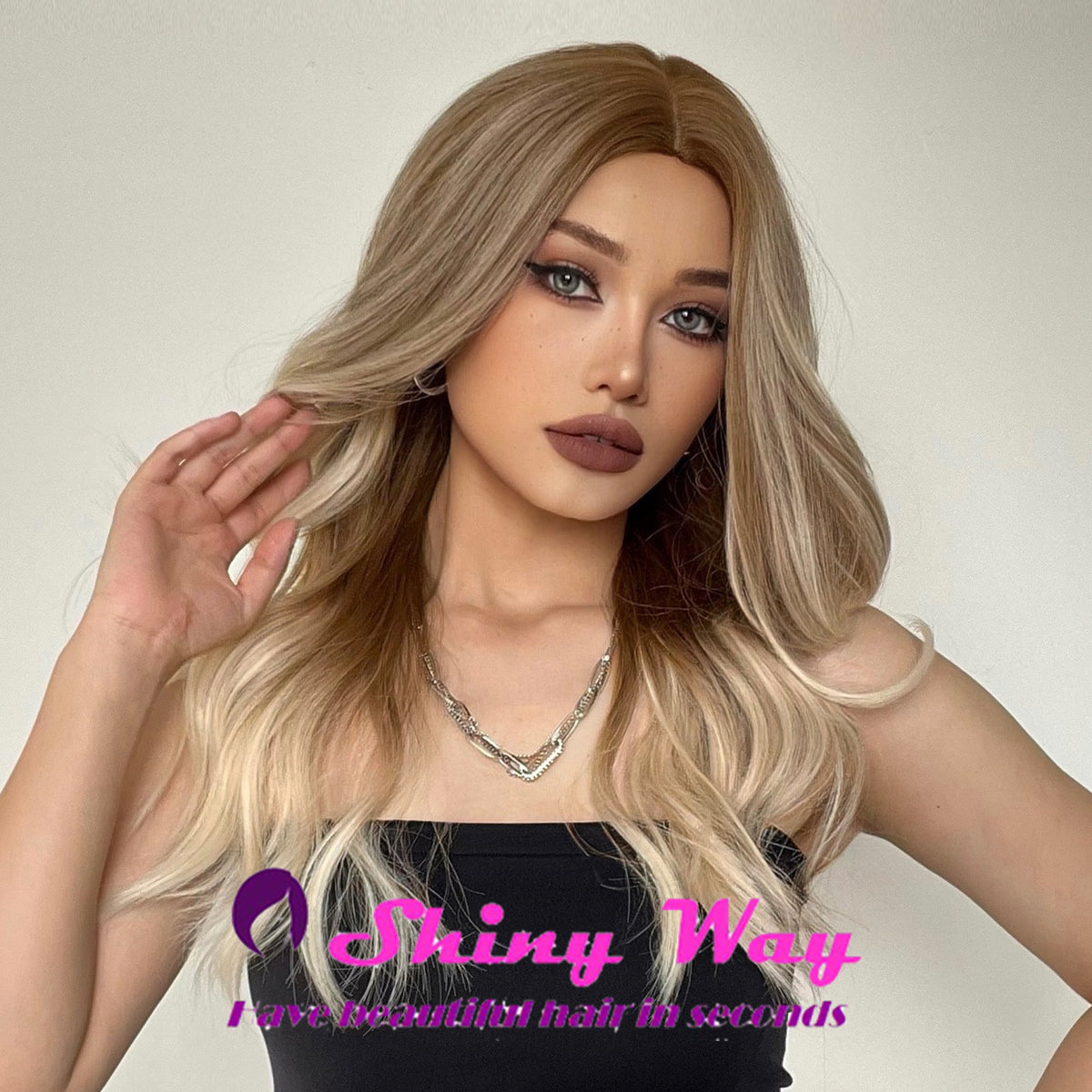 Wheat blonde long wavy wigs by Shiny Way Wigs Gold Coast