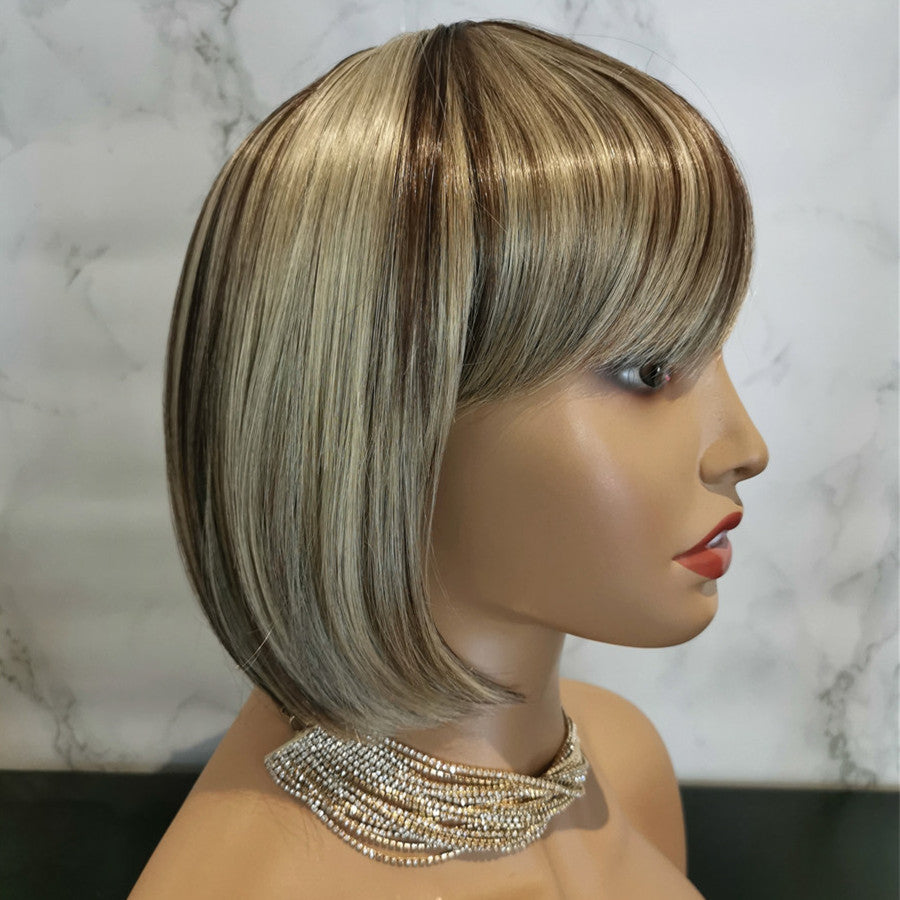 Natural ash blonde side fringe bob wig by Shiny Way Wigs Gold Coast