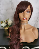 Natural wine red long curly costume wig by Shiny Way Wigs Sydney NSW