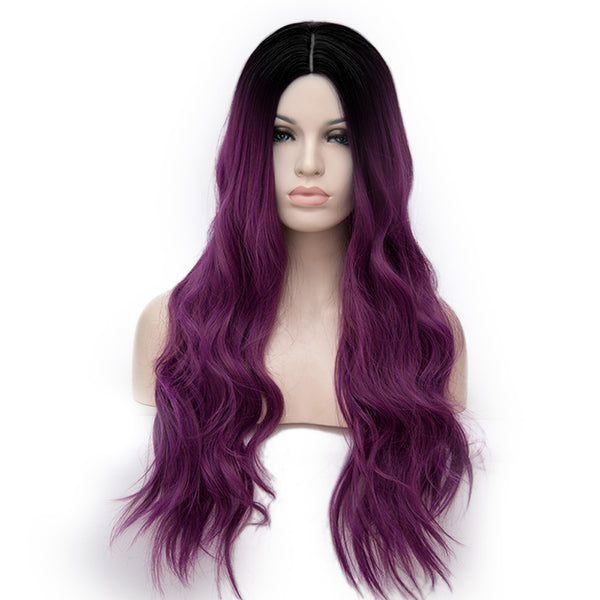 Dark roots purple long curly wig by Shiny Way Wigs Melbourne VIC