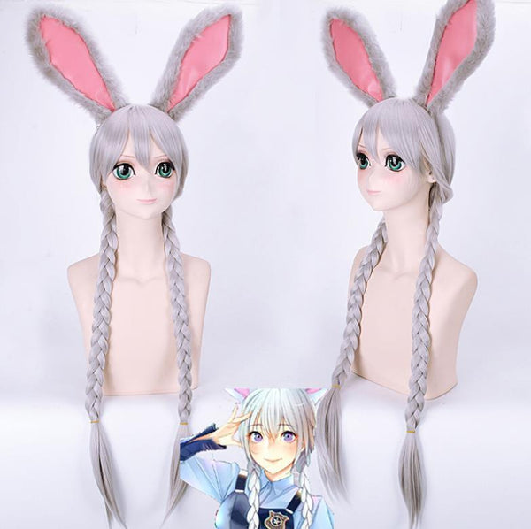 Silver plait cosplay wig with ears only at Shiny Way Wigs Brisbane QLD