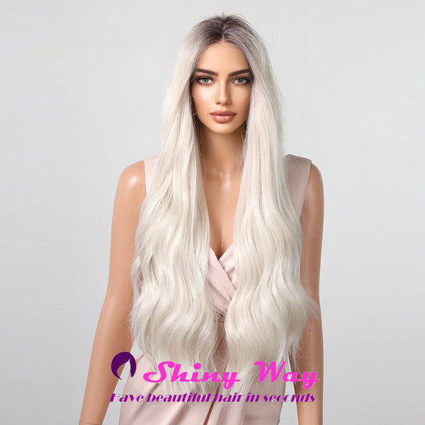 White Platinum Blonde Long Wavy Lace Front Wig - Shiny Way Wigs Sydney