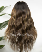 Celebrity Brown Natural Wavy Human Hair Lace Wig - Shiny Way Sydney