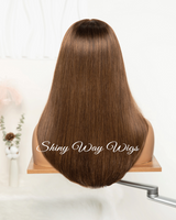 Light Brown Natural Wavy Virgin Human Hair Lace Wig - Shiny Way Wigs