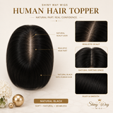Natural Black Human Hair Topper top view natural part
