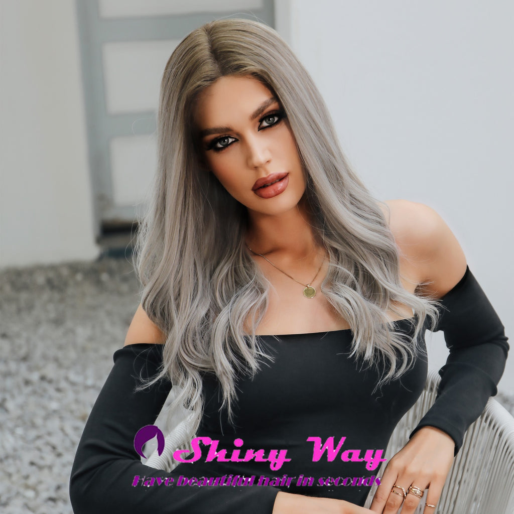Natural Ash Grey Long Wavy Lace Front Wig Shiny Way Wigs Brisbane