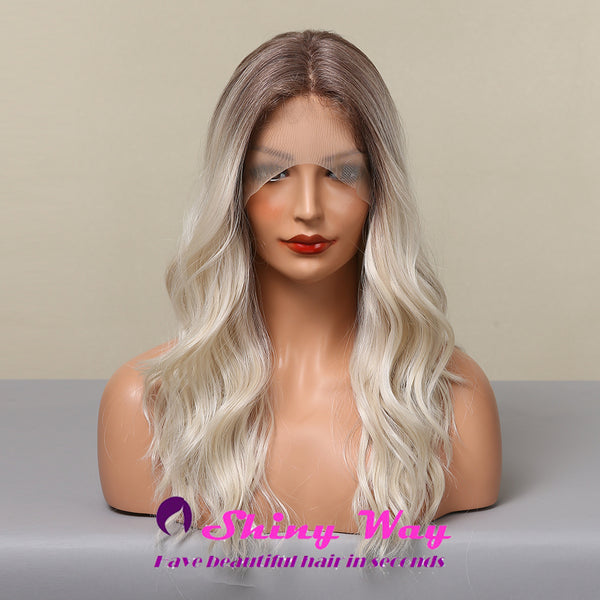 Platinum Blonde Long Wavy Lace Front Wig - Shiny Way Wigs Sydney