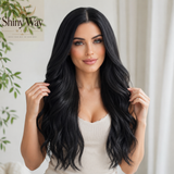 Premium natural black 26 inch wavy 13x6 glueless lace front wig SW 110