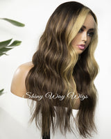 Celebrity Brown Natural Wavy Human Hair Lace Wig - Shiny Way Sydney