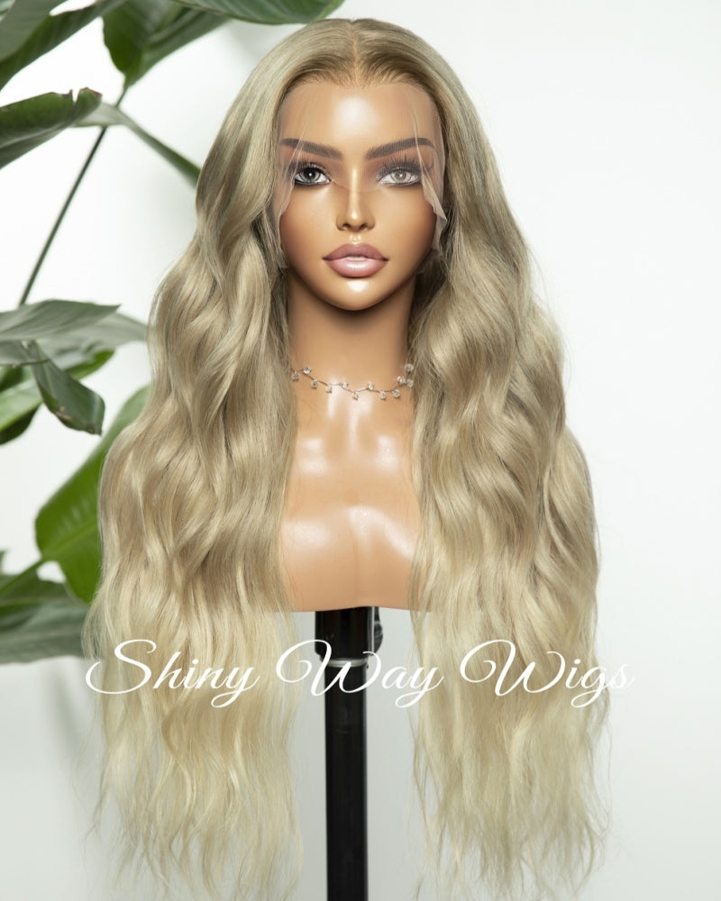 Celebrity Balayage Blonde Curly Human Hair Lace Wig Code HH1329