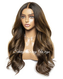 Natural Medium Brown Long Wavy Human Hair Lace Wig - Shiny Way Sydney