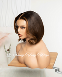Medium Brown Short Wavy Virgin Human Hair Lace Wig - Shiny Way Sydney