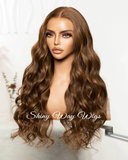 Brunette Long Curly Human Hair Lace Wig - Shiny Way Wigs Melbourne