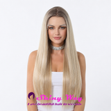Premium dark rooted beige blonde 26 inch 13x6 glueless lace front wig SW 105