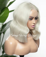 Platinum Natural Short Wavy Human Hair Lace Wig - Shiny Way Melbourne
