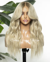 Celebrity Platinum Blonde Wavy Human Hair Lace Wig - Shiny Way Sydney