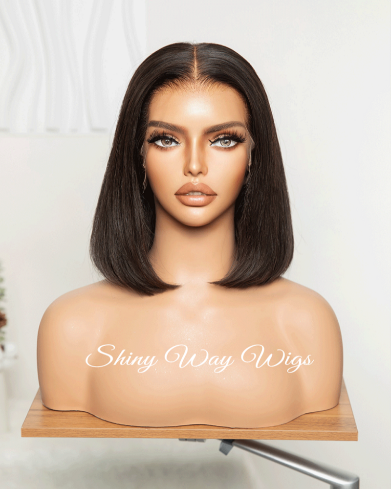 Natural Black Short Bob Human Hair Lace Wig Shiny Way Wigs Melbourne