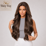 Ready to wear premium dark brown curly lace front wig by Shiny Way Wigs