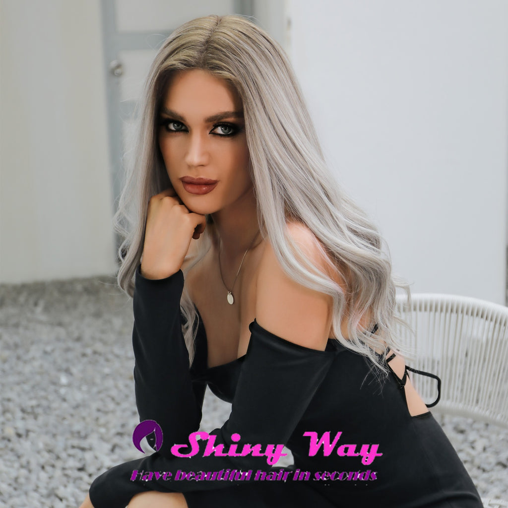 Natural Ash Grey Long Wavy Lace Front Wig Shiny Way Wigs Brisbane