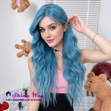 Long wavy blue synthetic lace front wig Australia