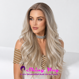 Dark rooted highlighted blonde wavy 13x6 lace front wig Australia