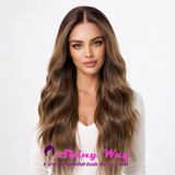 Premium warm natural brown 26 inch wavy 13x6 glueless lace front wig SW 109