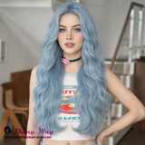 Long wavy pale blue synthetic lace wig Australia