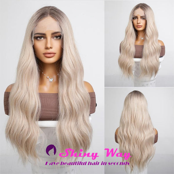 White Blonde Long Wavy Lace Front Wig - Shiny Way Wigs Sydney NSW