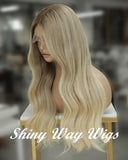 Celebrity Balayage Honey Blonde Wavy Human Hair Lace Wig (Code: HH1342)