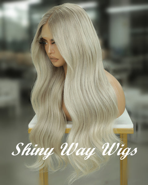 Celebrity Platinum Blonde Natural Wavy Human Hair Lace Wig (Code: HH1380)