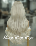 Celebrity Platinum Blonde Natural Wavy Human Hair Lace Wig (Code: HH1380)