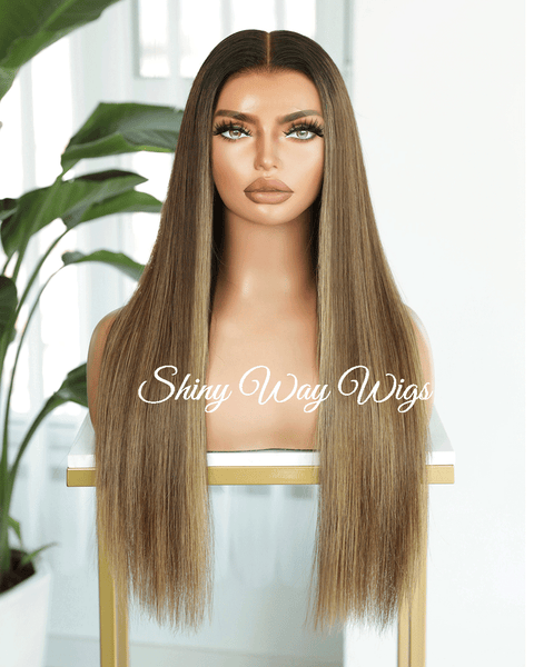 Celebrity Light Cool Brown Human Hair Lace Wig - Shiny Way Adelaide