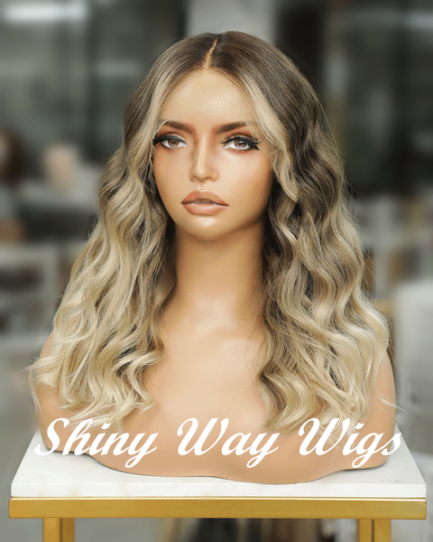 Celebrity Natural Blonde with Dark Roots Human Hair Lace Wig (Code: HH1382)