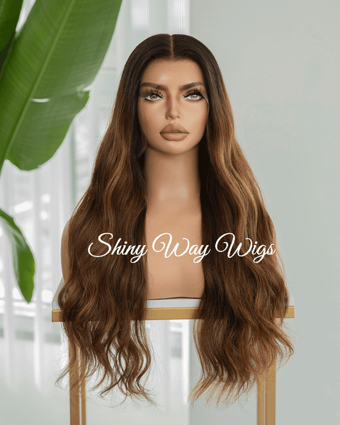 Celebrity Natural Auburn Wavy Human Hair Lace Wig - Shiny Way Adelaide